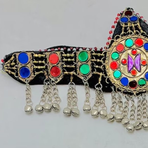Handmade Matha Patti With Multicolor Glass Stone and Bells, VintageHeadpiece, main image 7